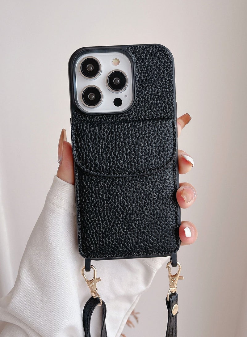 Suteni Crossbody Strap Back Cover Card Slots Leather Phone Case for iPhone - Image 1