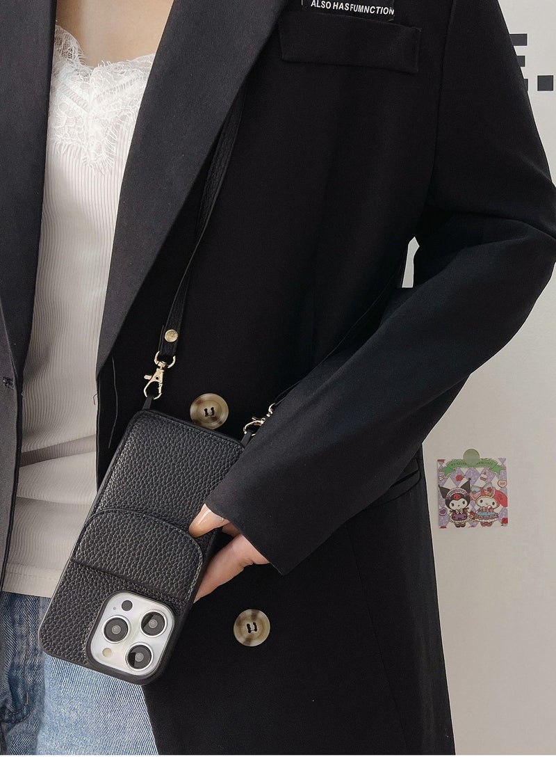 Suteni Crossbody Strap Back Cover Card Slots Leather Phone Case for iPhone - Image 2