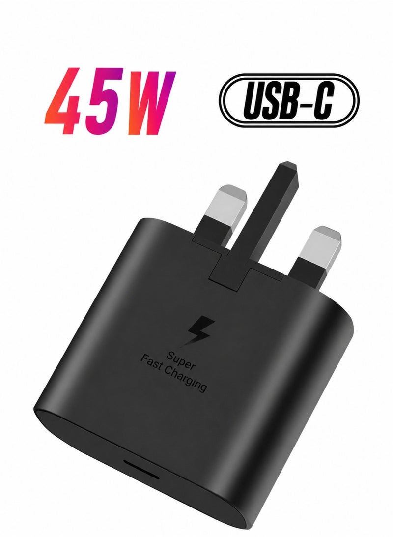 شاحن جداري سريع 45 واط بتقنية PD بمنفذ USB-C، شاحن Power Delivery للأجهزة المتوافقة مع USB-C، قابس بريطاني ثلاثي، تصميم مدمج، أسود - Image 1