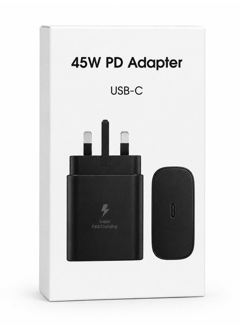 شاحن جداري سريع 45 واط بتقنية PD بمنفذ USB-C، شاحن Power Delivery للأجهزة المتوافقة مع USB-C، قابس بريطاني ثلاثي، تصميم مدمج، أسود - Image 5