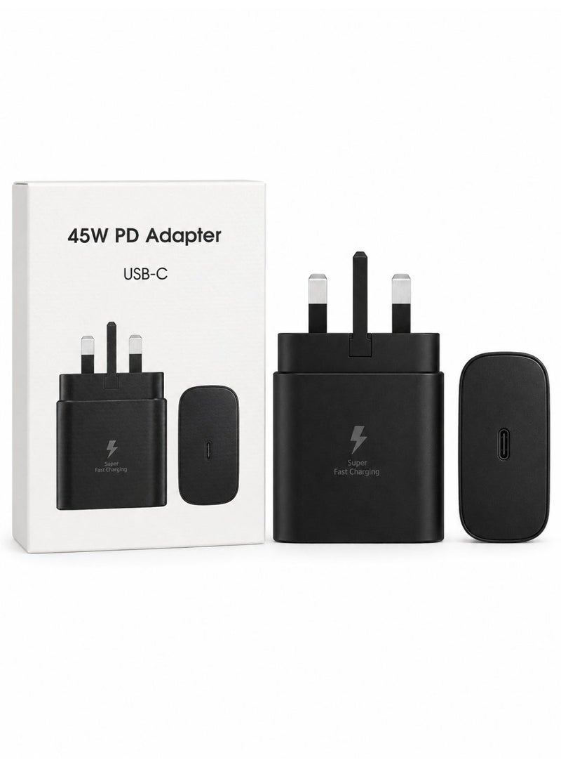 شاحن جداري سريع 45 واط بتقنية PD بمنفذ USB-C، شاحن Power Delivery للأجهزة المتوافقة مع USB-C، قابس بريطاني ثلاثي، تصميم مدمج، أسود - Image 3