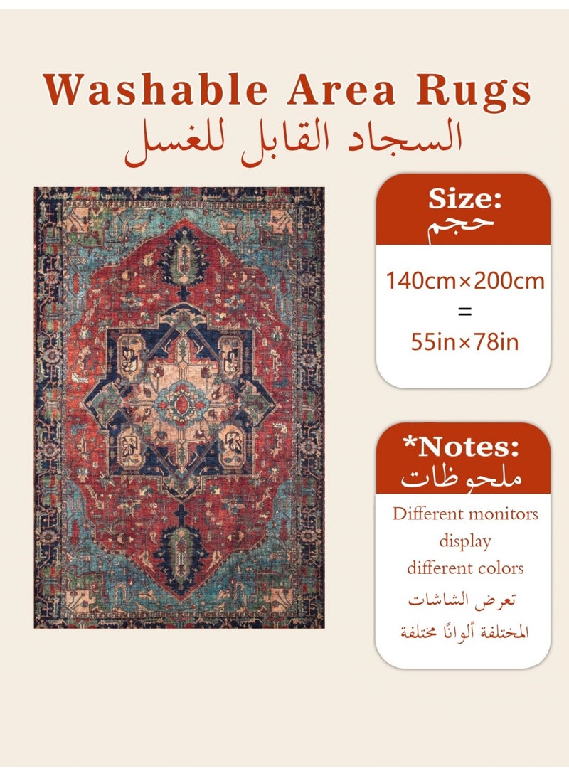 Valiant Glow 140x200cm Bohemian Vintage Style Indoor Living Room/Outdoor Camping Blanket | Washable, Durable, Non-Slip Rug | Short Pile Indoor Carpet | Vibrant Colors | Exquisite Pattern | Soft Short Pile | Perfect for Camping, Patio, Living Room, Bedroom, Dining Room, Kitchen and Entryway. - Image 3