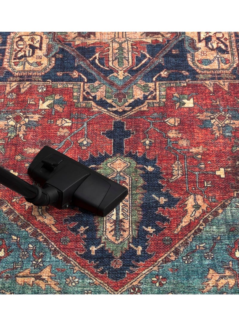 Valiant Glow 140x200cm Bohemian Vintage Style Indoor Living Room/Outdoor Camping Blanket | Washable, Durable, Non-Slip Rug | Short Pile Indoor Carpet | Vibrant Colors | Exquisite Pattern | Soft Short Pile | Perfect for Camping, Patio, Living Room, Bedroom, Dining Room, Kitchen and Entryway. - Image 2