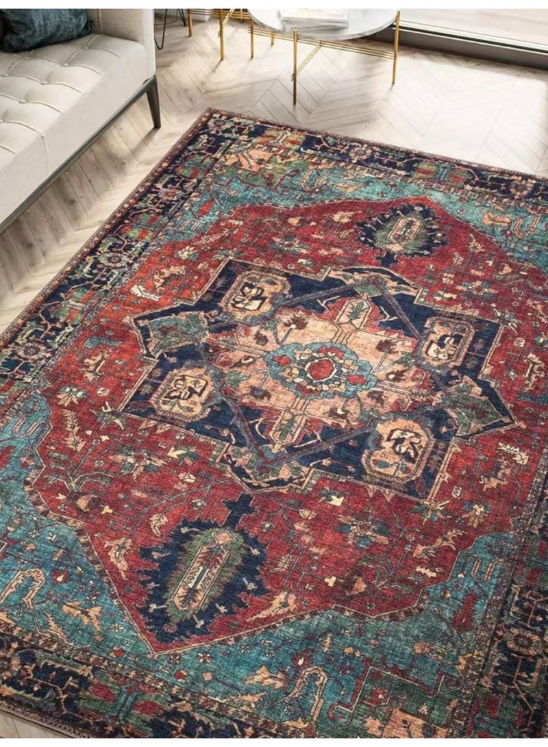 Valiant Glow 140x200cm Bohemian Vintage Style Indoor Living Room/Outdoor Camping Blanket | Washable, Durable, Non-Slip Rug | Short Pile Indoor Carpet | Vibrant Colors | Exquisite Pattern | Soft Short Pile | Perfect for Camping, Patio, Living Room, Bedroom, Dining Room, Kitchen and Entryway. - Image 1