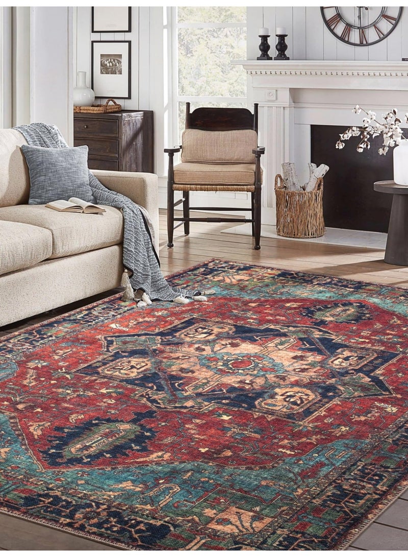 Valiant Glow 140x200cm Bohemian Vintage Style Indoor Living Room/Outdoor Camping Blanket | Washable, Durable, Non-Slip Rug | Short Pile Indoor Carpet | Vibrant Colors | Exquisite Pattern | Soft Short Pile | Perfect for Camping, Patio, Living Room, Bedroom, Dining Room, Kitchen and Entryway. - Image 5