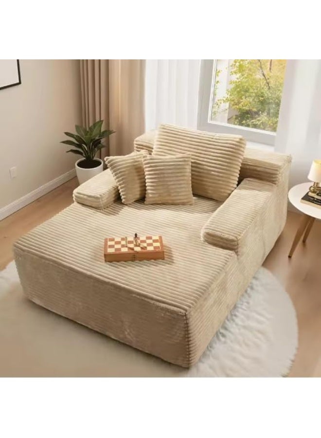 Cozy Chaise Lounge Chair Premium velvet Upholstered Sofa Bed with Armrests & 2 Plush Pillows, Oversized Fluffy Comfort 170cm x 122cm (Beige)