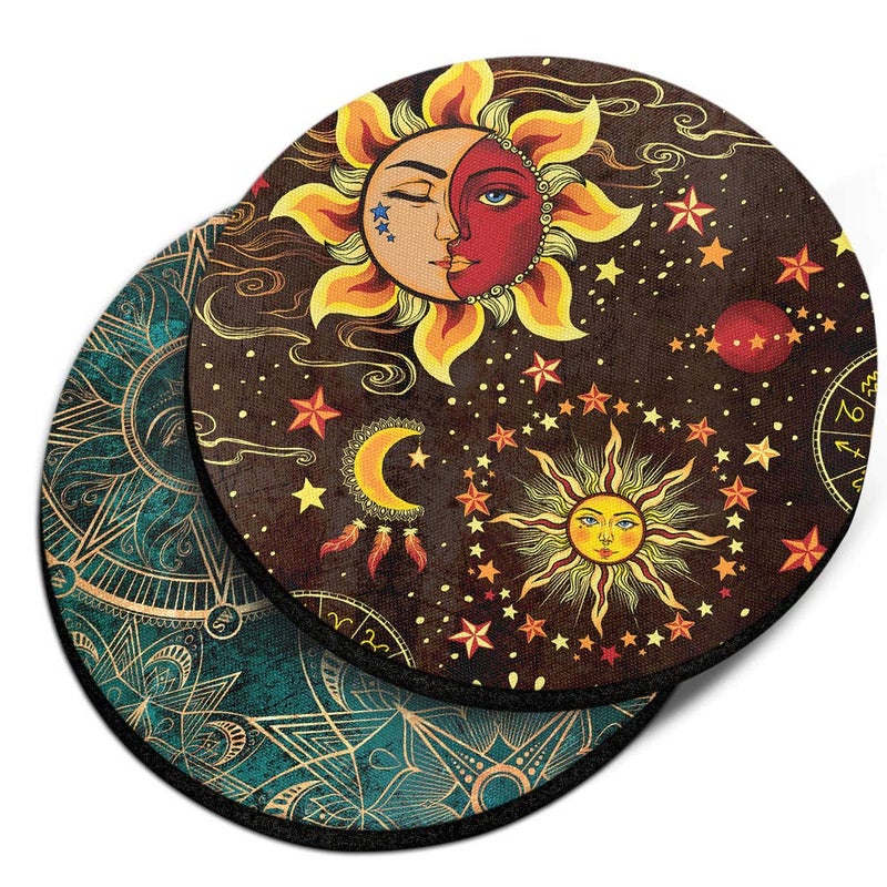 Caribou Coasters Seleestial Sun Moon and Stars + Teal Bohemian Flower - Image 1