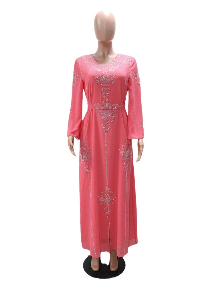 Fashionable rhinestone dress summer chiffon robe - Image 1