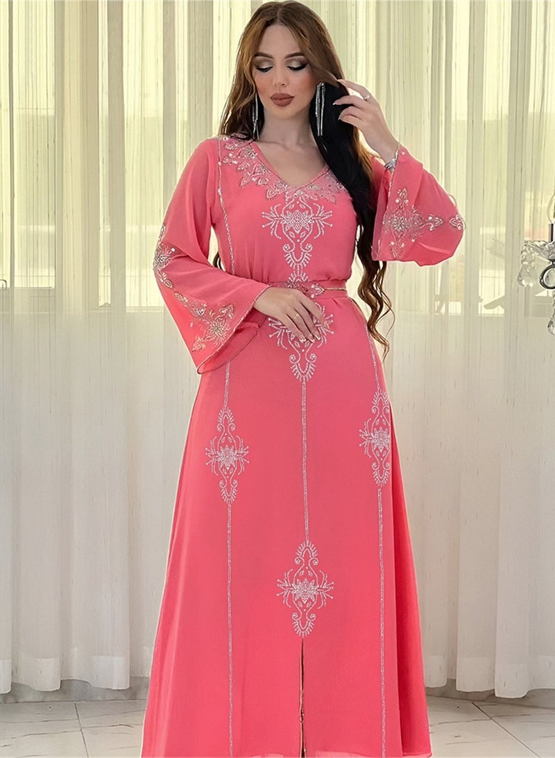 Fashionable rhinestone dress summer chiffon robe - Image 3