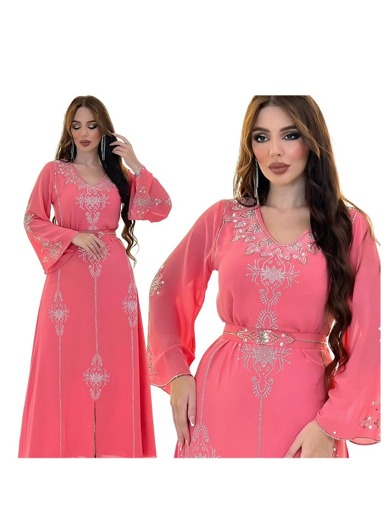 Fashionable rhinestone dress summer chiffon robe - Image 5