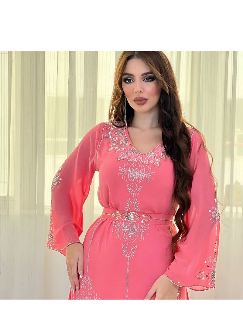 Fashionable rhinestone dress summer chiffon robe - Image 4