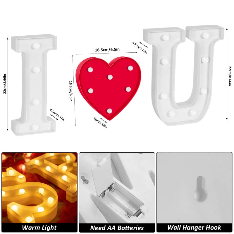 GPUSFAK I Love U Marquee Light Up Letters - LED Letter Number Light Sign Decoration for Birthday Home Table Decor White - Image 3
