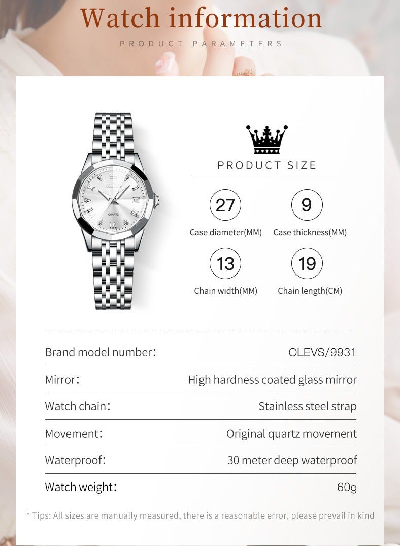 OLEVS Women's Quartz Watch Rhombus-Cut Mirror Design, Stainless Steel, Waterproof, Luminous, Elegant Top Brand Ladies Wristwatch - Image 5