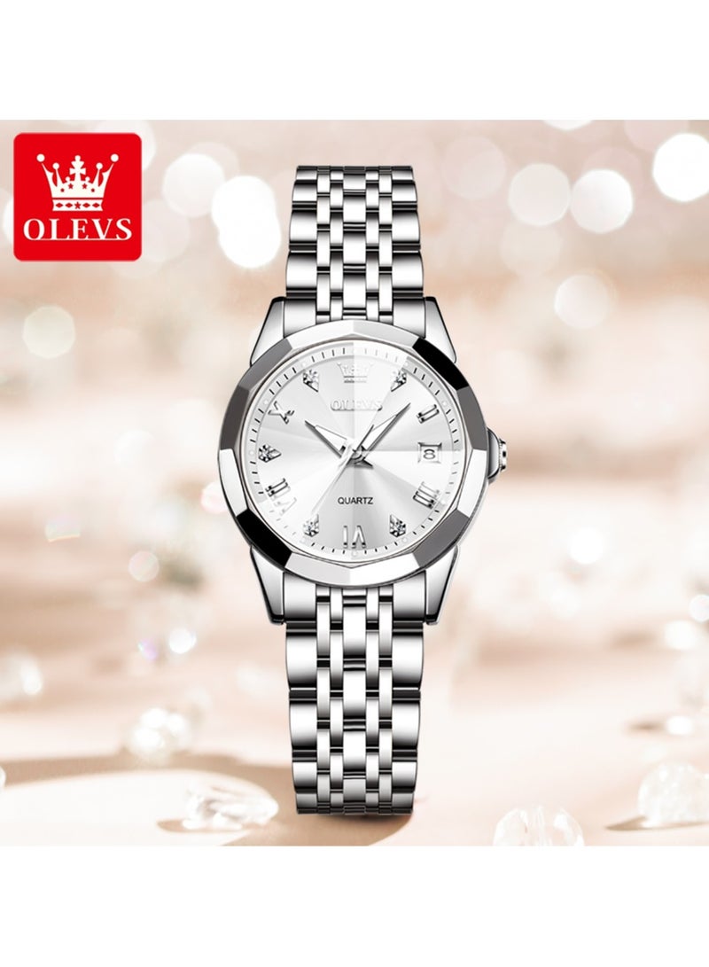 OLEVS Women's Quartz Watch Rhombus-Cut Mirror Design, Stainless Steel, Waterproof, Luminous, Elegant Top Brand Ladies Wristwatch - Image 1
