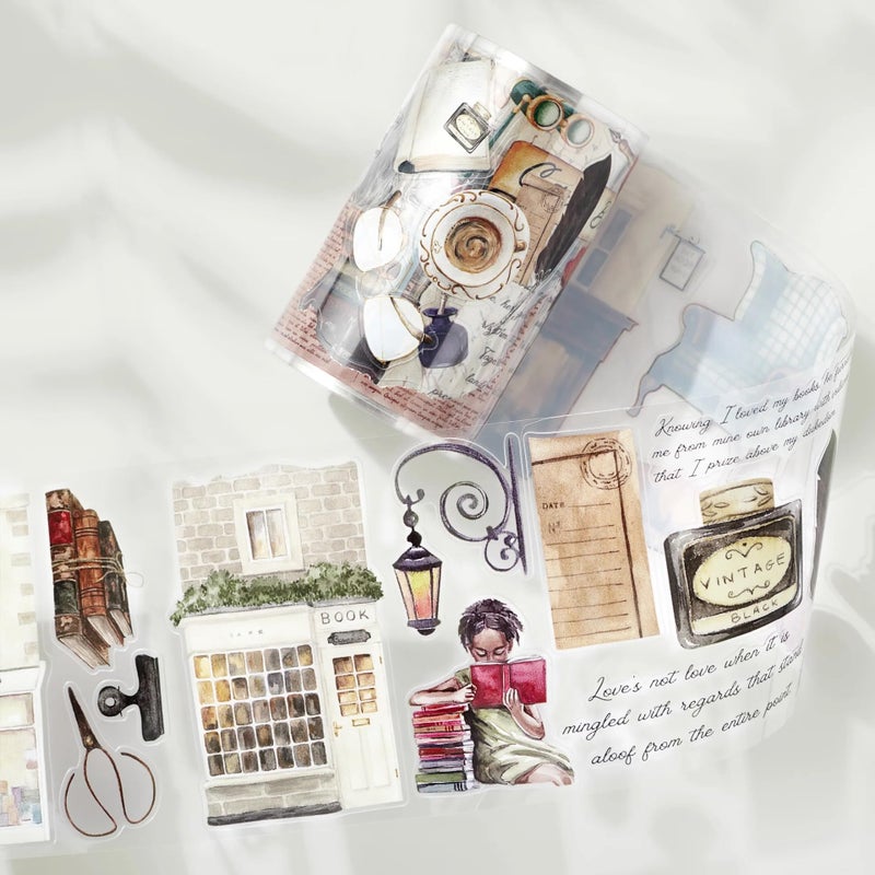 WT Pre-Cut Cats and Books Wide PET Tape, One Roll 5 Meters, Decorative Cute PET Tape for Bible Journaling, Bullet Journal Supplies,Scrapbooking Supplies,Planners, Party Decorations - Image 2