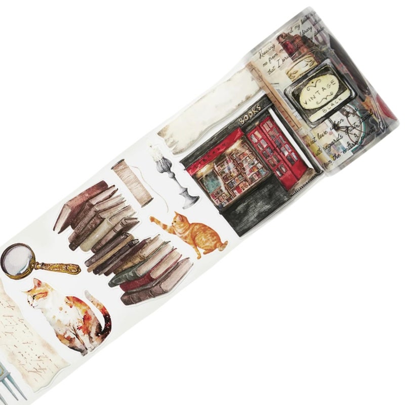 WT Pre-Cut Cats and Books Wide PET Tape, One Roll 5 Meters, Decorative Cute PET Tape for Bible Journaling, Bullet Journal Supplies,Scrapbooking Supplies,Planners, Party Decorations - Image 1