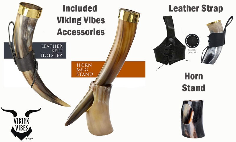 Loop Viking Vibes by Loop Viking Drinking Horn Beer Mug with Stand Genuine Handcrafted Vikings Horn for Beer Original Horn Mug with Stand Leather Strap Metal Tip Polished Finish with Horn Stand 1000 ML 33 OZ - Image 4