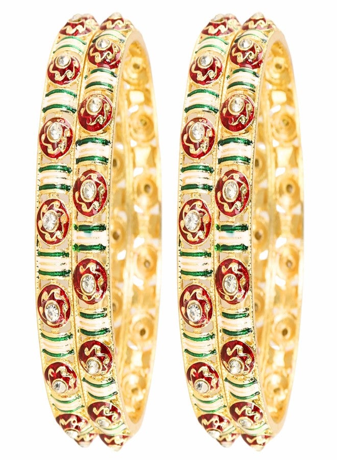 NMII Traditional Metal Bangles Set For Women & Girls with Golden Zircon Stones | Girls' Bangles Bracelet | Chuda Kada Stylish | AD Kada | Bridal Chuda Bangles | Fashion Jewellery-(MAH119-Gold-2.8) - Image 1