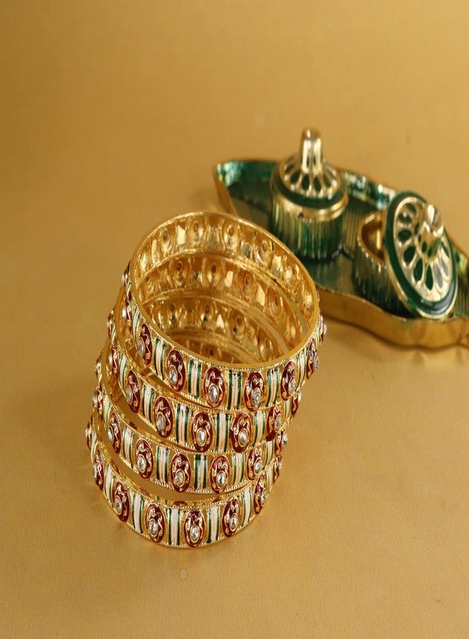 NMII Traditional Metal Bangles Set For Women & Girls with Golden Zircon Stones | Girls' Bangles Bracelet | Chuda Kada Stylish | AD Kada | Bridal Chuda Bangles | Fashion Jewellery-(MAH119-Gold-2.8) - Image 4