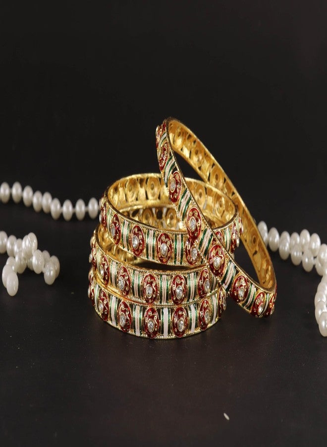 NMII Traditional Metal Bangles Set For Women & Girls with Golden Zircon Stones | Girls' Bangles Bracelet | Chuda Kada Stylish | AD Kada | Bridal Chuda Bangles | Fashion Jewellery-(MAH119-Gold-2.8) - Image 5