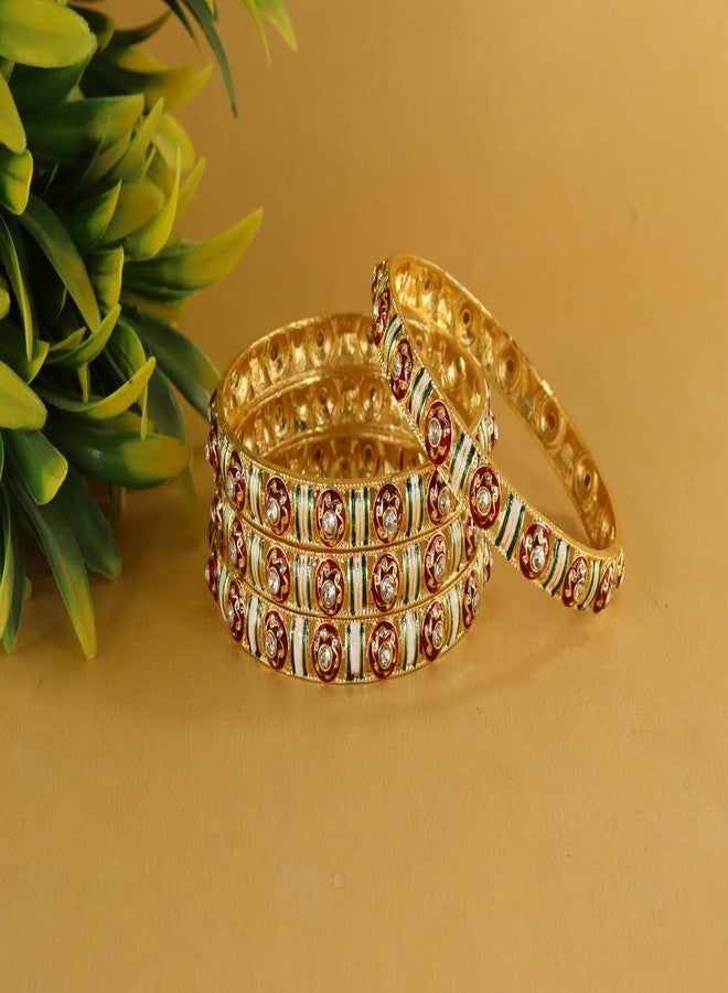 NMII Traditional Metal Bangles Set For Women & Girls with Golden Zircon Stones | Girls' Bangles Bracelet | Chuda Kada Stylish | AD Kada | Bridal Chuda Bangles | Fashion Jewellery-(MAH119-Gold-2.8) - Image 2