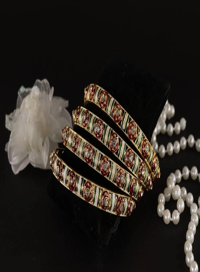 NMII Traditional Metal Bangles Set For Women & Girls with Golden Zircon Stones | Girls' Bangles Bracelet | Chuda Kada Stylish | AD Kada | Bridal Chuda Bangles | Fashion Jewellery-(MAH119-Gold-2.8) - Image 3