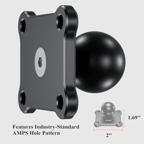 BRCOVAN 1'' Ball Mount Base with Aluminum Alloy 4-Hole AMPS Square Plate Compatible with RAM Mounts B Size 1 Inch Ball Double Socket Arm - Image 3