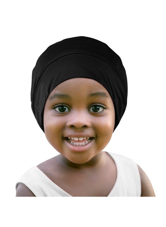 Fittia Silk Satin Bonnet for Kids, Silk Sleep Cap for Toddlers, Bamboo Beanie Adjustable for Kid for Curly Hair Sleeping, Black - Image 1