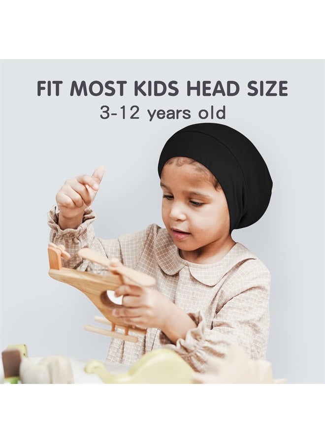Fittia Silk Satin Bonnet for Kids, Silk Sleep Cap for Toddlers, Bamboo Beanie Adjustable for Kid for Curly Hair Sleeping, Black - Image 2