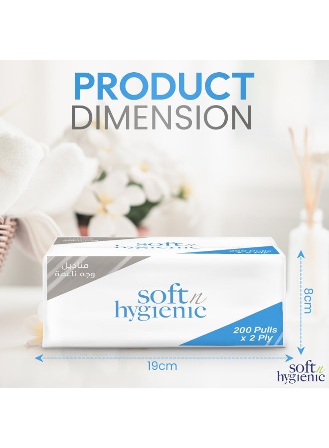 إس إن إتش باكينج مناديل وجه **Soft N Hygienic Nylon**، **عبوة من 10 علب**، تحتوي كل علبة على **200 ورقة** ناعمة ومنفوشة، مع **تغليف نايلون** لكل عبوة. - Image 2