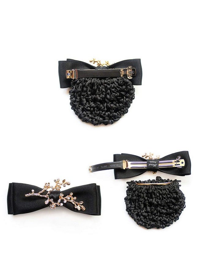 Teensery Bowknot Rhinestone Hair Bun Cover Detachable Decor Barrette Snood Hairnet French Hair Accessories For Women Lady (Black)  - Image 2