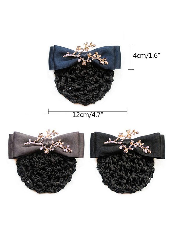 Teensery Bowknot Rhinestone Hair Bun Cover Detachable Decor Barrette Snood Hairnet French Hair Accessories For Women Lady (Black)  - Image 4