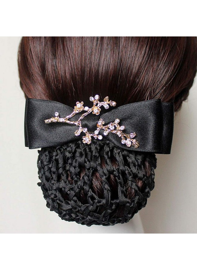 Teensery Bowknot Rhinestone Hair Bun Cover Detachable Decor Barrette Snood Hairnet French Hair Accessories For Women Lady (Black)  - Image 3