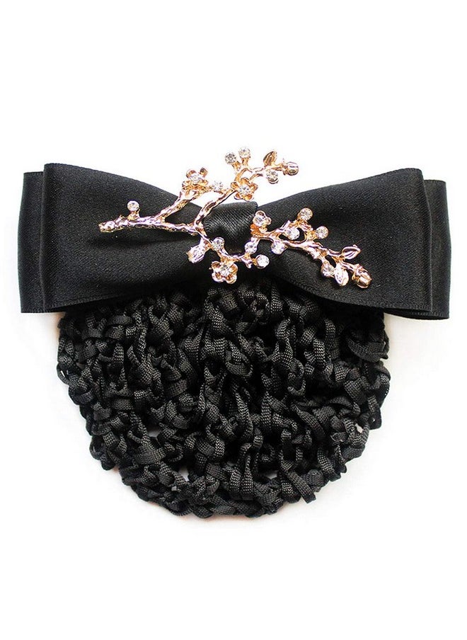 Teensery Bowknot Rhinestone Hair Bun Cover Detachable Decor Barrette Snood Hairnet French Hair Accessories For Women Lady (Black)  - Image 1