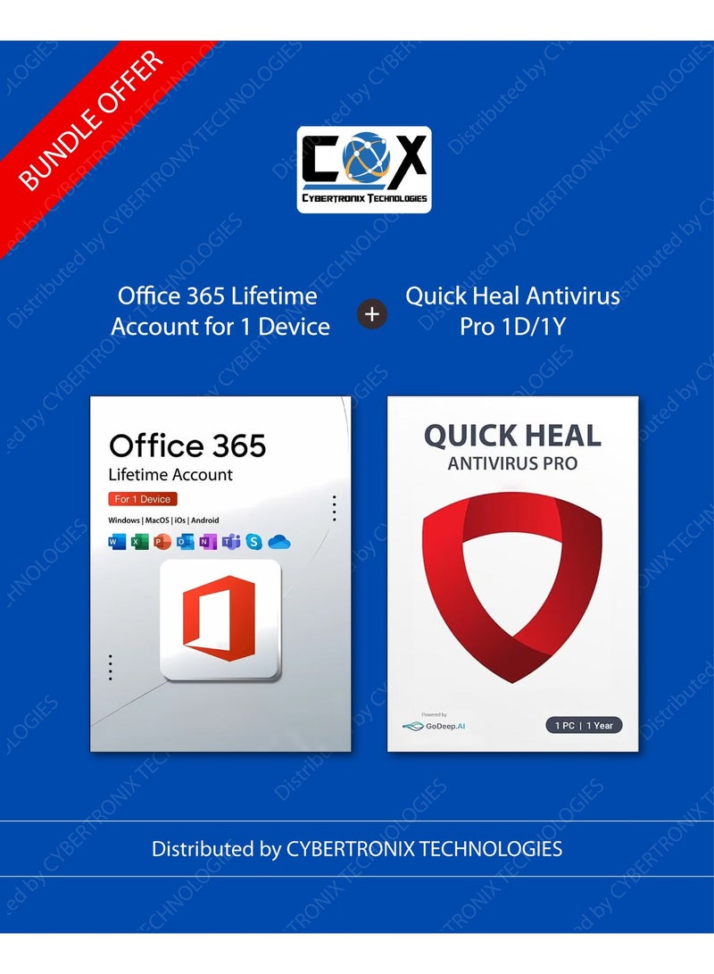 Quick Heal Office 365 Lifetime Account for 1 Device  (Windows, Android, MAC, iOS & Online) + Quick Heal Antivirus Pro for 1 Window Device 1 Year | Digital Subscription | SAME DAY DELIVERY - Image 1
