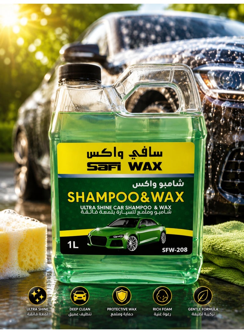 Safi Wax Shampoo & Wax Ultra Shine Car Shampoo – Deep Cleaning, Protective Wax, Rich Foam & Gentle Formula – Green – 1L - Image 1