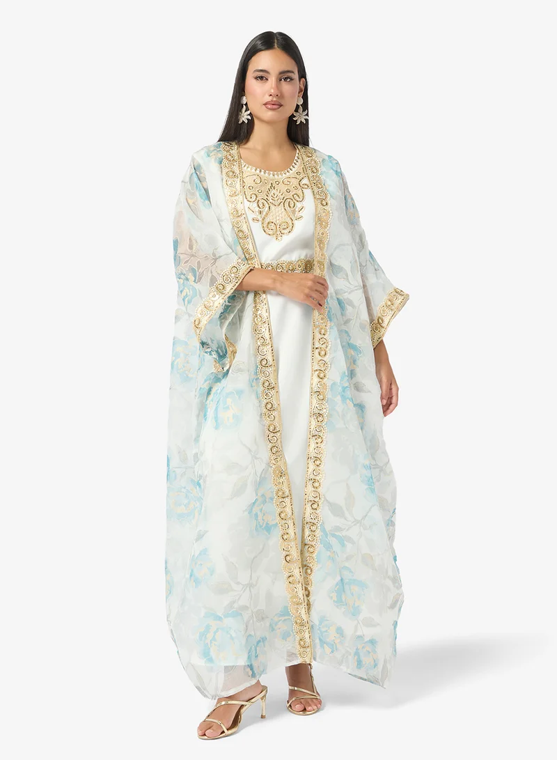 Khizana  Printed Abaya With Embroidered Trim for Women | Best Price UAE