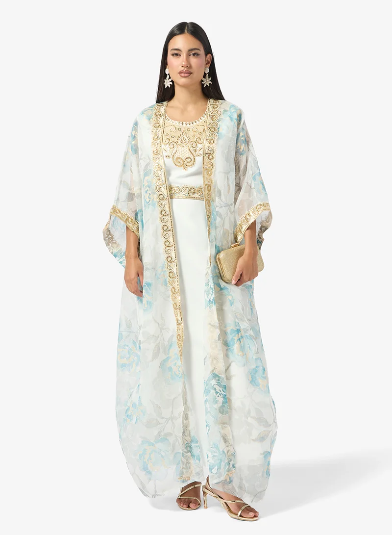 خزانة Printed Abaya With Embroidered Trim