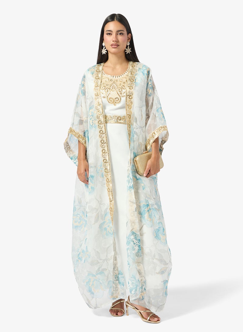 Khizana Printed Abaya With Embroidered Trim - Image 1