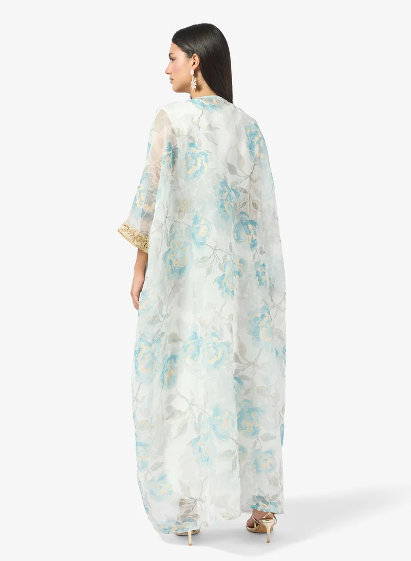 خزانة Printed Abaya With Embroidered Trim