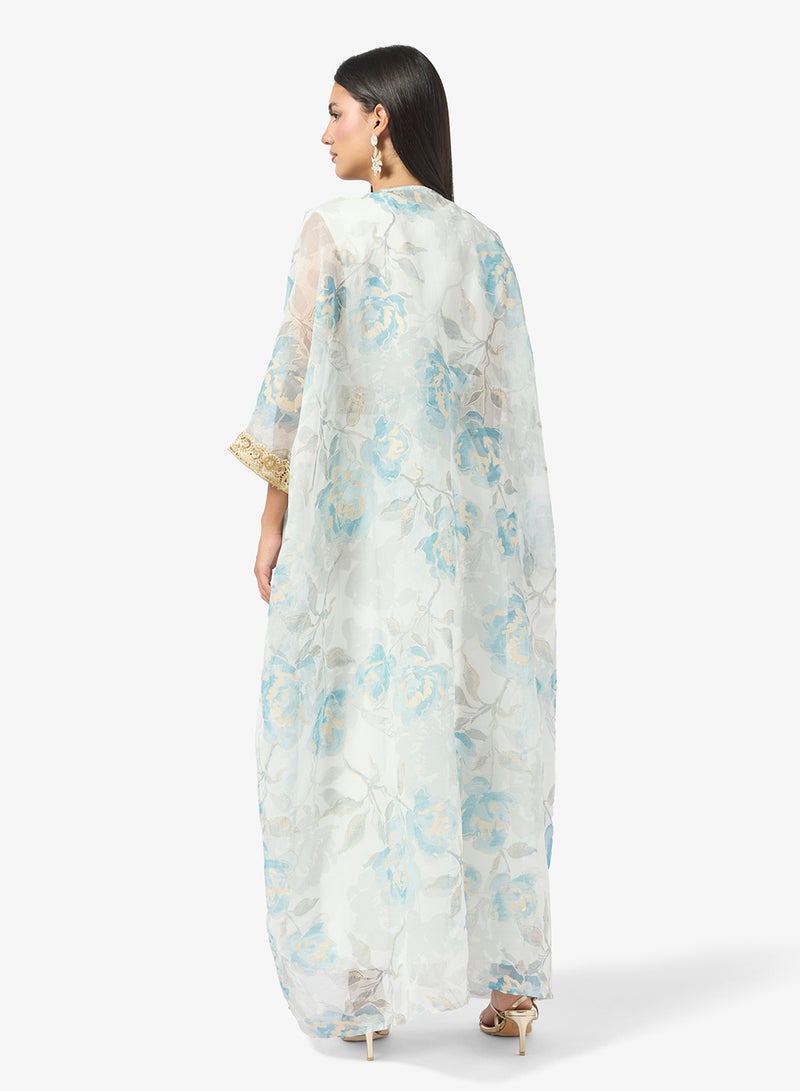 Khizana Printed Abaya With Embroidered Trim - Image 2