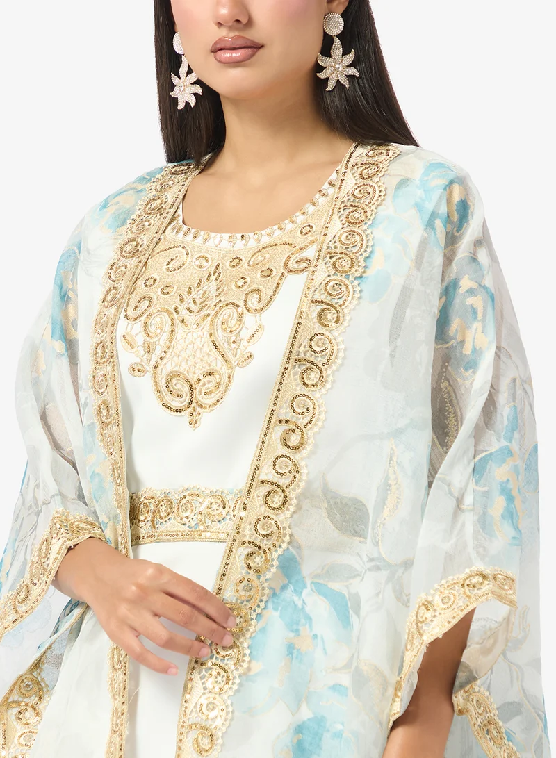 Khizana  Printed Abaya With Embroidered Trim for Women | Best Price UAE
