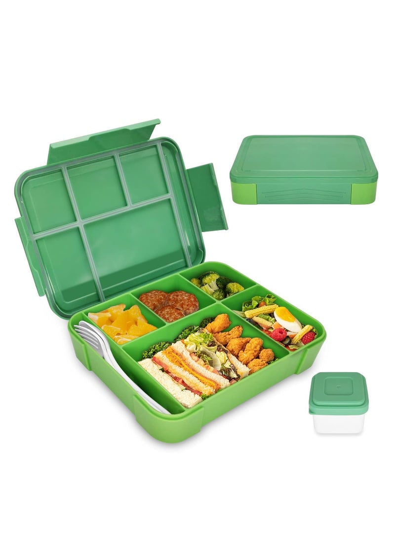 Lunch Box for Kid School,Children's Lunch Box with Compartments, Bento Box Children, Leak-proof Lunch Box for Girls and Boys, Snack Box, Perfect for School, Nursery & Trips (Green) - Image 1