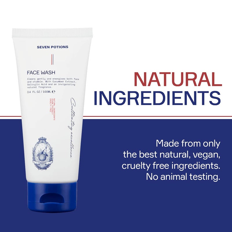 SEVEN POTIONS Face Wash for Men 3.4 FL OZ â€“ Gentle Facial Cleanser For All Skin Types â€“ Maintain Skinâ€™s Moisture, Hydration, Healthy Appearance â€“ Natural, Vegan, Cruelty Free - Image 4