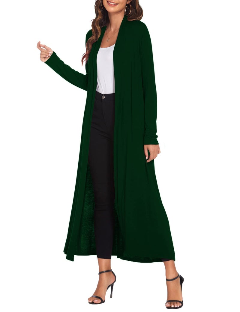 Bluetime Women Floor Length Open Front Cardigan Lightweight Long Sleeve Maxi Duster with Pockets (L, Dark Green) - Image 4
