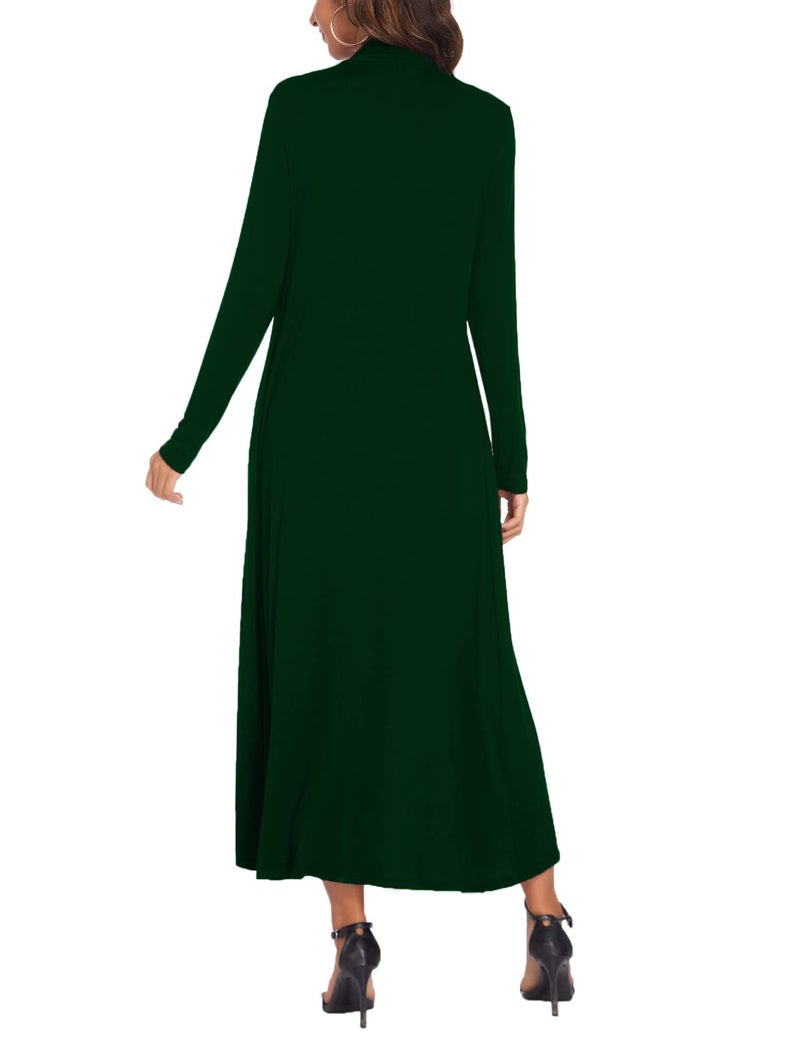 Bluetime Women Floor Length Open Front Cardigan Lightweight Long Sleeve Maxi Duster with Pockets (L, Dark Green) - Image 5