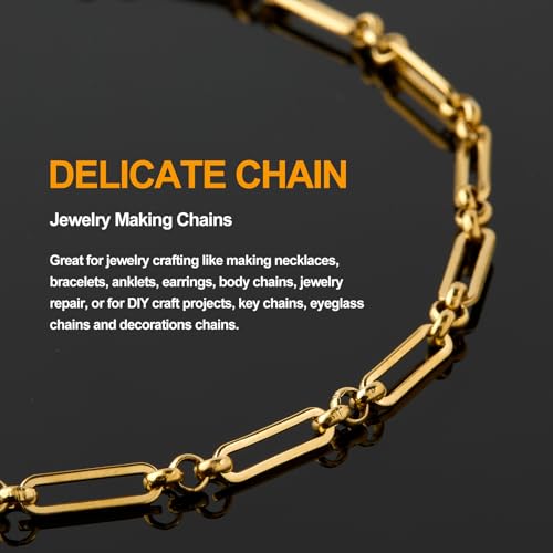 KYUNHOO 13 Feet Stainless Steel Chain for Jewelry Making 4MM Wide Paperclip Chains Small Circle Link Chain Gold Jewelry Making Chains with Lobster Clasps and Jump Rings - Image 4
