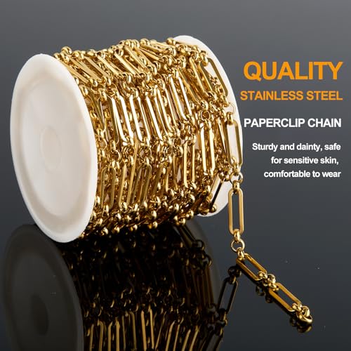 KYUNHOO 13 Feet Stainless Steel Chain for Jewelry Making 4MM Wide Paperclip Chains Small Circle Link Chain Gold Jewelry Making Chains with Lobster Clasps and Jump Rings - Image 3