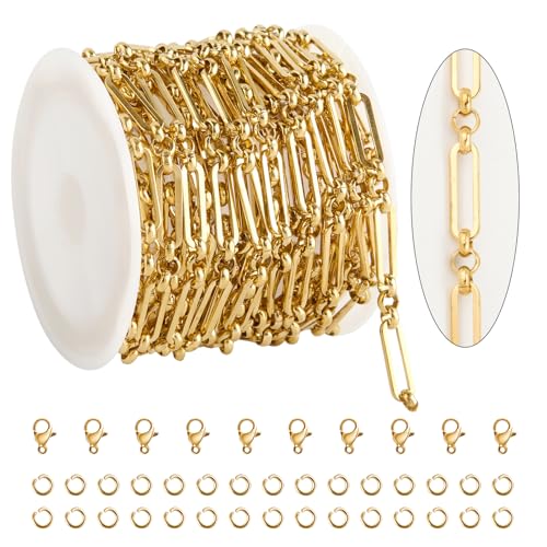 KYUNHOO 13 Feet Stainless Steel Chain for Jewelry Making 4MM Wide Paperclip Chains Small Circle Link Chain Gold Jewelry Making Chains with Lobster Clasps and Jump Rings - Image 1