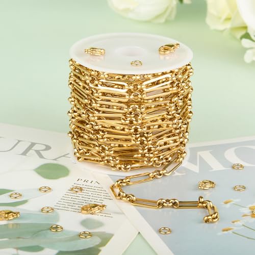 KYUNHOO 13 Feet Stainless Steel Chain for Jewelry Making 4MM Wide Paperclip Chains Small Circle Link Chain Gold Jewelry Making Chains with Lobster Clasps and Jump Rings - Image 5